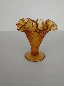 Small vintage Amber Fenton Style Hobnail Wavy Edge Footed 3.75" Vase - Picture 1 of 4