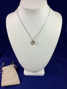 David Yurman Genuine Sterling Silver Diamond Cable Heart Pendant Necklace 16" - Picture 1 of 12