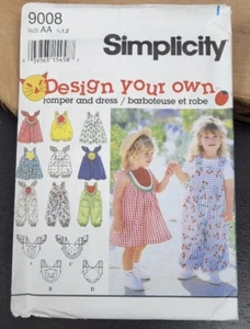 Simplicity UNCUT Pattern #9008 Girls Romper Dress Vintage 1994 Size AA 1/2 1 2 - Picture 1 of 2