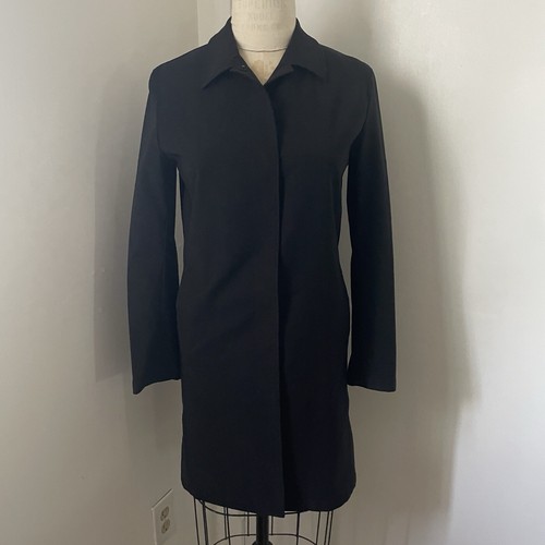 Prada italiano nero elegante fianchi lungo cappotto a scatto giacca anteriore strutturata