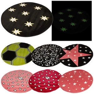 100cm Glow In The Dark Rug Round Circle Kids Bedroom Playroom Plantation Mat NEW - Picture 1 of 7