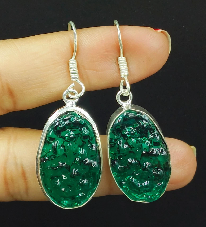 Pendientes para mujer de plata de ley 925 con piedras preciosas de moldavita natural Foto 1 de 1