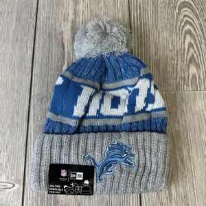 Detroit Lions Pom Knit Logo Beanie Cap Hat Football Stripes New Era Men - Picture 1 of 3