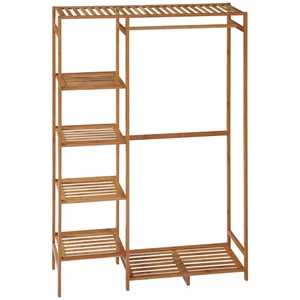 Bamboo Clothes Rack & 6-Tier Shelf: Stylish Storage for Any Space - Picture 1 of 9