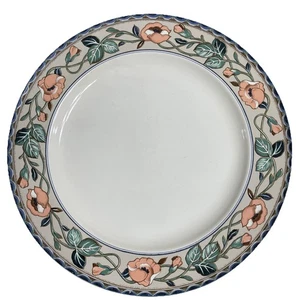 Savoir Vivre Casa Grande Essteller Pfirsich Blumen grün Blatt blauer Rand 10 7/8" - Bild 1 von 6