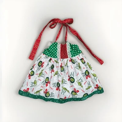Vestido de Navidad The Grinch Girls Giratorio Dr. Seuss Vacaciones Brillante Lunares Verde Foto 1 de 4