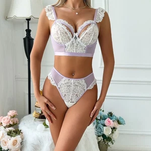 Women Lingerie Gather Push Up Bra and Panty Set Babydoll Bodysuit Underwear - Picture 1 of 21