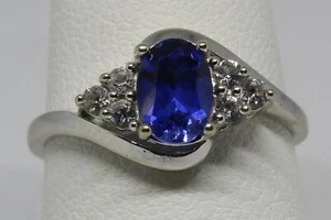 Sapphire White Topaz Ring 10K Solid Gold Size 6.75 BEAUTY - Picture 1 of 12