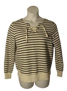 Old Navy M Off White Black Stripe Sweatshirt Knit Shirt Top - Picture 1 of 3