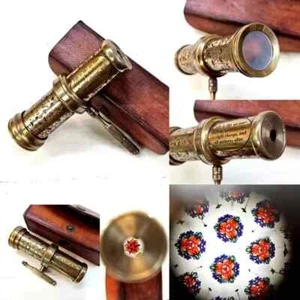 Brass Kaleidoscope Antique Style Handle Vintage Leather Box Collectible gift - Picture 1 of 5
