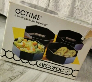 SET OF 4 - ARCOROC ARCOPAL FRANCE - 5 3/4" 🖤 Black OCTIME SOUP / CEREAL BOWLS - Picture 1 of 4