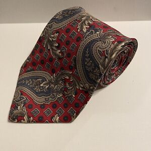 Henry Grethel Men's Classic Necktie Silk, Geometric Tie Maroon Beige 56 3/4” 4”