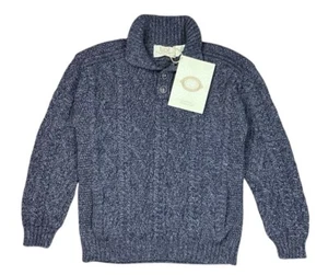 NEW Aran Ireland Mens Blue Cable Knit Fisherman Sweater 100% Merino Wool Medium - Picture 1 of 8