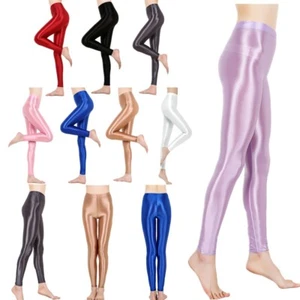 Women Metallic Pants Yoga Stretchy Shiny High Waist Trouser Party Club Sweatpant - Picture 1 of 106