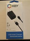 Lot of 10 - Key USB Wall Charger With MicroUSB Connector 5V 2.4A - NEW IN BOX
