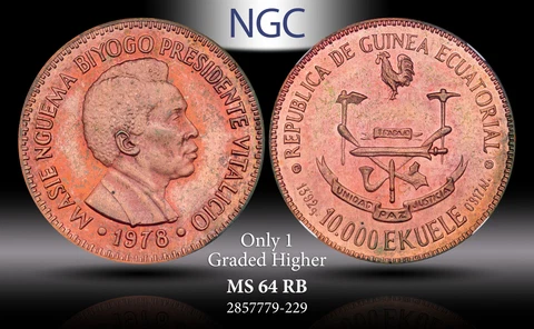 1978 ESSAI EQUATORIAL GUINEA COPPER PIEFORT 10KE MS 64 RB NGC 1 GRADED HIGHER Cover