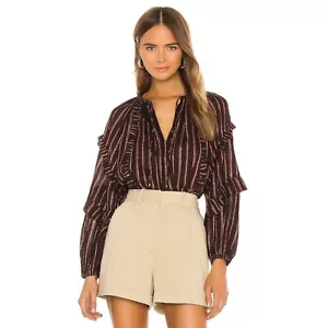 Ulla Johnson Liana camicia blusa top righe metallizzate volant manica lunga S 232820 - Foto 1 di 5