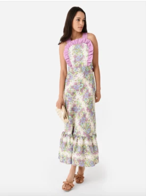 Alemais Linen Dress Womens 2 US 6 AU Purple Floral Multi Apron Agnes Maxi - Image 1 of 4