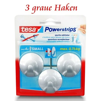 tesa Powerstrips® Haken -1 Pack = 3 Klebehaken - Kleben o. Bohren - silbergrau - Bild 1 von 4