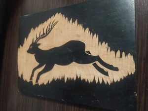 Vintage USSR Painting Wood Carving Running Deer Portrait Painting   Original  - Picture 1 of 10