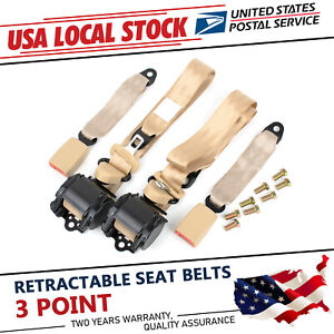 Pair 3 Point Safety Seat Belt Straps Heavy Duty Car Truck Adjustable Retractable