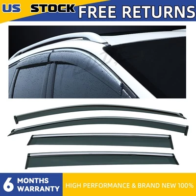 4x Smoke w/Chrome Trim Vent Sun Rain Shade Window Visors Fit 13-19 Ford Escape - Image 1 of 4