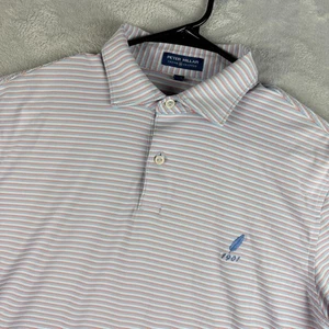 Polo de golf Peter Millar para hombre corona azul medio hecho a mano a rayas tecnología de rendimiento - Imagen 1 de 9
