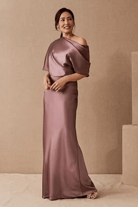 New Anthropologie Amsale Pryce Off-Shoulder Satin Column Gown size 6 - Picture 1 of 8