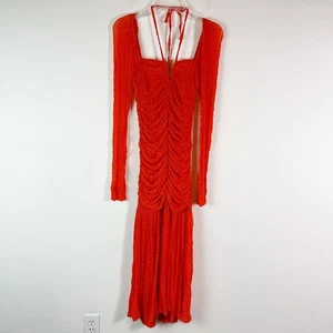 Vestido midi de encaje acanalado naranja talla 6 Ganni nuevo sin etiquetas - Imagen 1 de 12