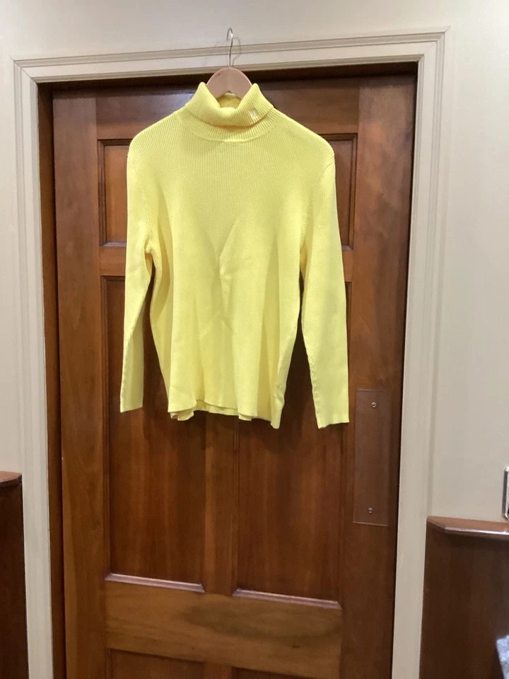 Suéter Vintage LAUREN RALPH LAUREN Cuello Alto Mujer Amarillo Acanalado Tejido 3X Foto 1 de 1