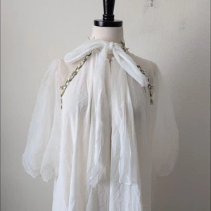 Vintage EYE FUL Peignoir Nightgown Robe Chiffon Sheer Floral Lace Trim 70s? S - Picture 1 of 14