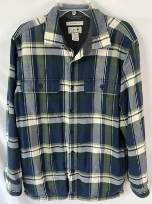 Chaqueta Camisa de Franela Forrada de Vellón LL Bean Para Hombres M Azul Regular Verde A Cuadros 298189 Foto 1 de 4