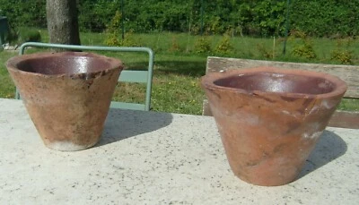 PAIRE DE POT A RESINE HUGUES ANCIENS TERRE CUITE ARTISANAT DECORATION JARDINNAGE - Photo 1/4