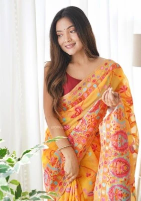 Blusa sari de seda nupcial de diseñador Sari Bollywood étnica del sur de la India lista para usar Foto 1 de 4