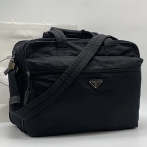 PRADA Tessuto Nylon Handbag Tote Shoulder Business Bag Briefcase Crossbody Black - Picture 1 of 22