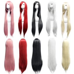 100cm Cosplay Glatt Perücke Langhaarperücke Damenperücke Glatt Anime Langhaar DE - Bild 1 von 17