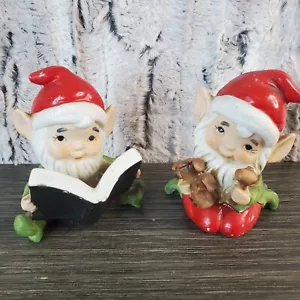 Weihnachten Elfe Figuren Vintage Homco Keramik Porzellan 2er Set 3,75" rote Mütze - Bild 1 von 10