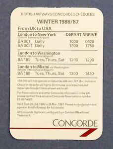 BRITISH AIRWAYS CONCORDE AIRLINE TIMETABLE WINTER 1986/87 BA SUPERSONIC SCHEDULE