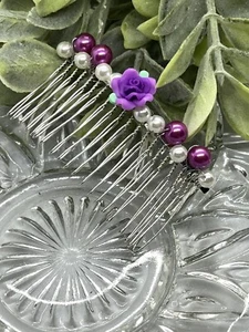Formal Bridal White Purple flower Side Comb 3.5” metal Accessories. - Picture 1 of 3