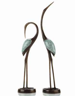 Par de grullas de canción escultura de latón estatua garza vadeando moderna pájaros ~ SPI 80102 Foto 1 de 2