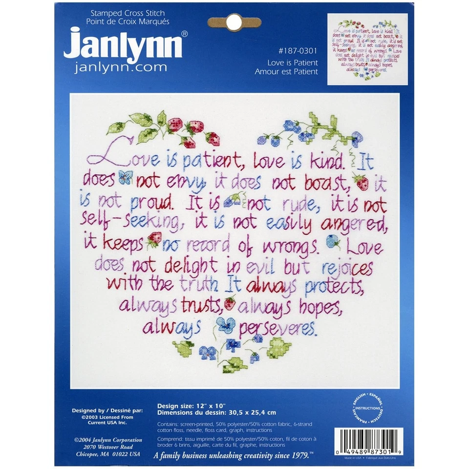 Janlynn Stamped Cross Stitch Kit, Love is Patient - Изображение 1 из 1