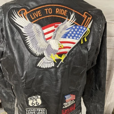 Chaqueta de motocicleta de cuero de búfalo con placa de diamante con parches XL envejecida Foto 1 de 4