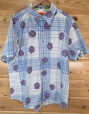 Robert Graham Plaid Paisley Short Sleeve Button Shirt Men 3XL Stain READ - Image 1 of 4