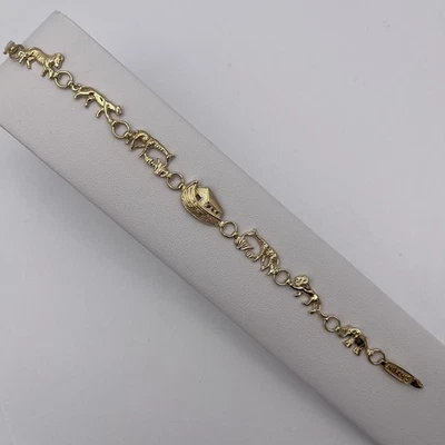 Brazalete de eslabones de animales con arca de Noé de oro amarillo de 14k con cierre de langosta de 7" Foto 1 de 4