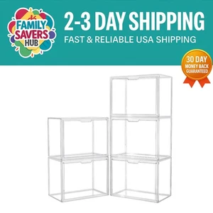 X-Large Acrylic Display Case Set: 5 Stackable Storage Bins with Magnetic Lids - Picture 1 of 8