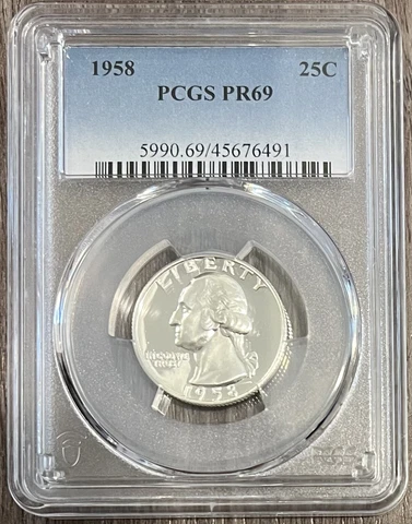 1958 Silver Washington Proof Quarter PCGS PR69 () Cover