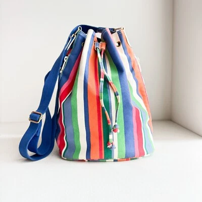 Vintage Liz Claiborne Colourful Striped Canvas Bucket Bag - Image 1 of 4