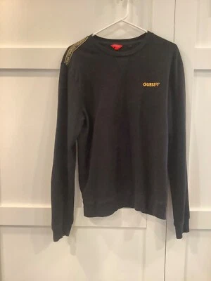 Guess Long Sleeve Shirt Mens Size Medium  Black Yellow Lettering - Image 1 of 4