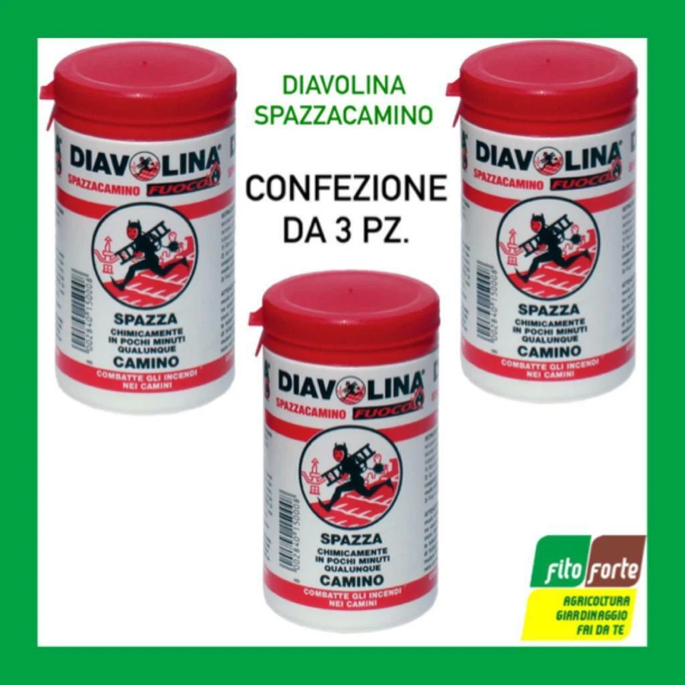 3 PZ DIAVOLINA SPAZZACAMINO STUFE ELIMINA FULIGGINE 270 GR PULIZIA FUOCO CENERE