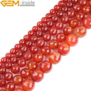 Faceted Stone Round Red Agate Loose Beads Natural Beads For Jewelry Making 15" - Picture 1 of 55